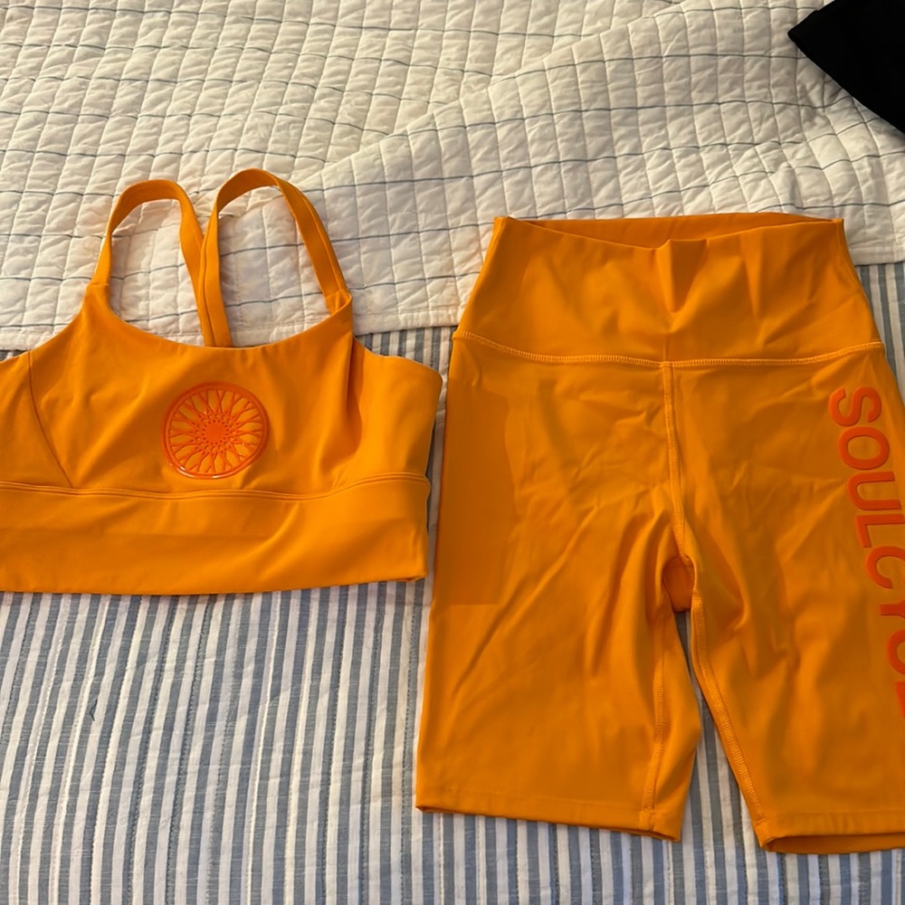 SoulCycle Orange Sports Bra and Bike Shorts Set Size S